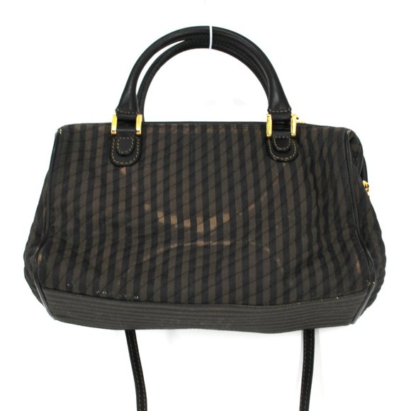 Fendi Brown Black Striped Canvas Leather Handbag Crossbody Dust Bag Included FF - Picture 6 of 9